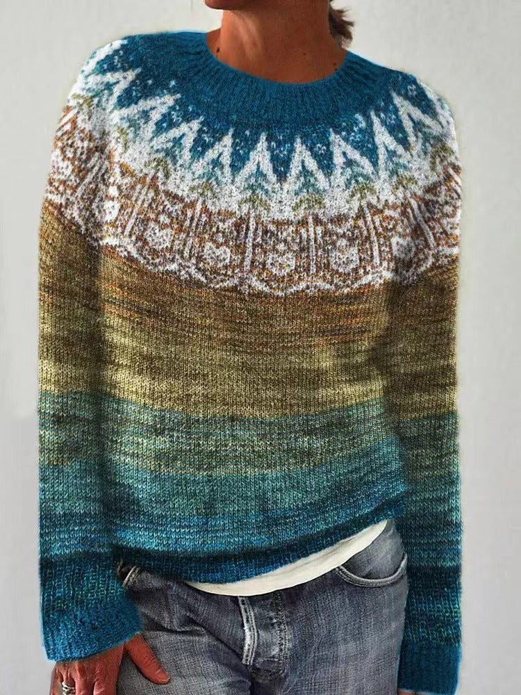 Chloe | Pull de noël pour Femme Col Rond Motif Renne Tricot Coupe Ample - Vert