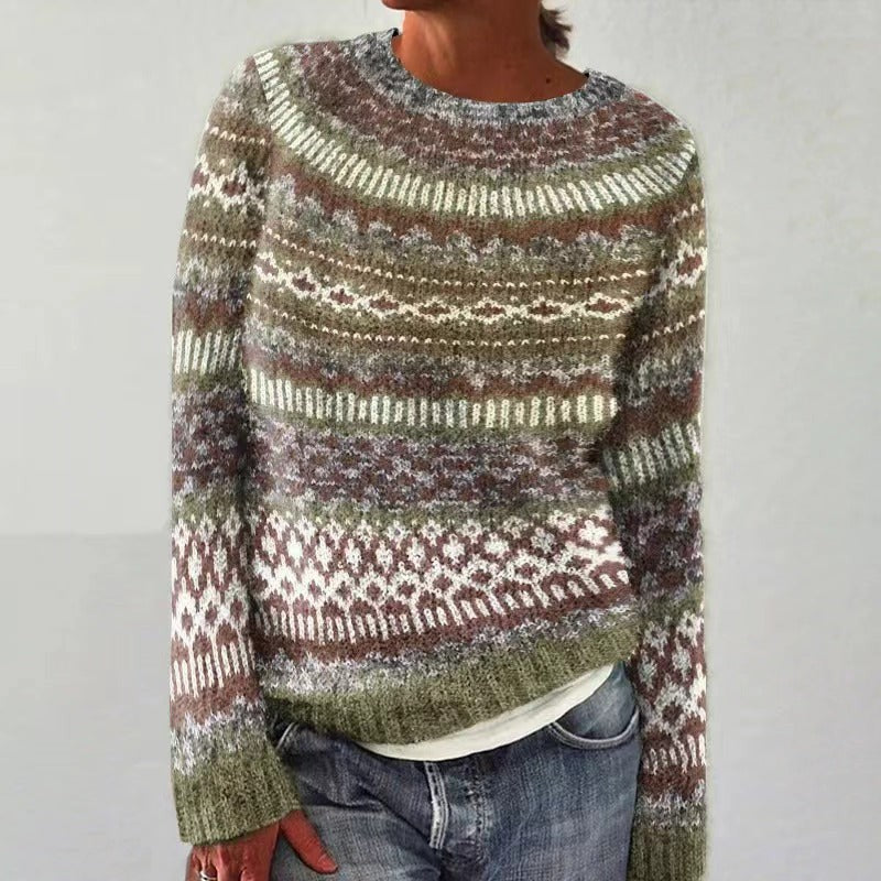 Chloe | Pull de noël pour Femme Col Rond Motif Renne Tricot Coupe Ample - Vert
