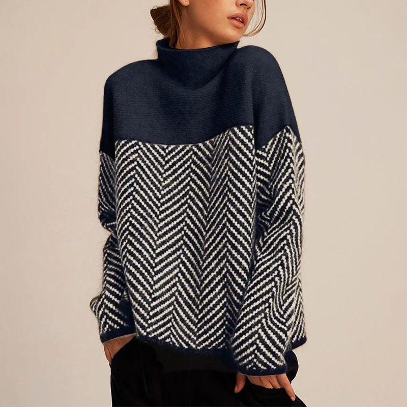 Chloe | Pull Femme Coupe Ample Col Montant Tricot - Bleu