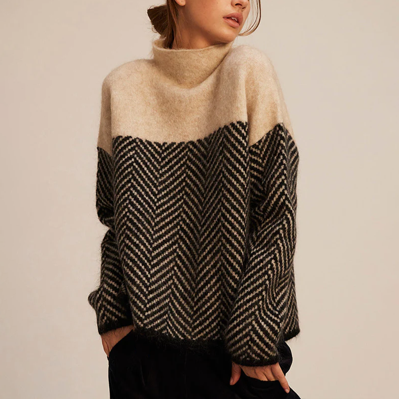 Chloe | Pull Femme Coupe Ample Col Montant Tricot - Marron