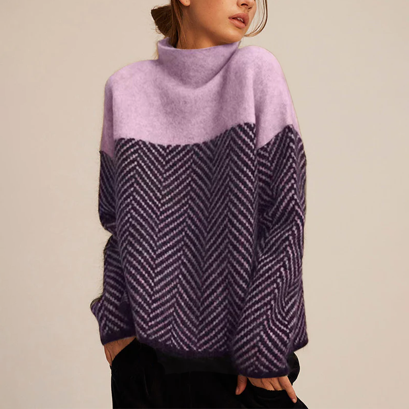 Chloe | Pull Femme Coupe Ample Col Montant Tricot - Violet