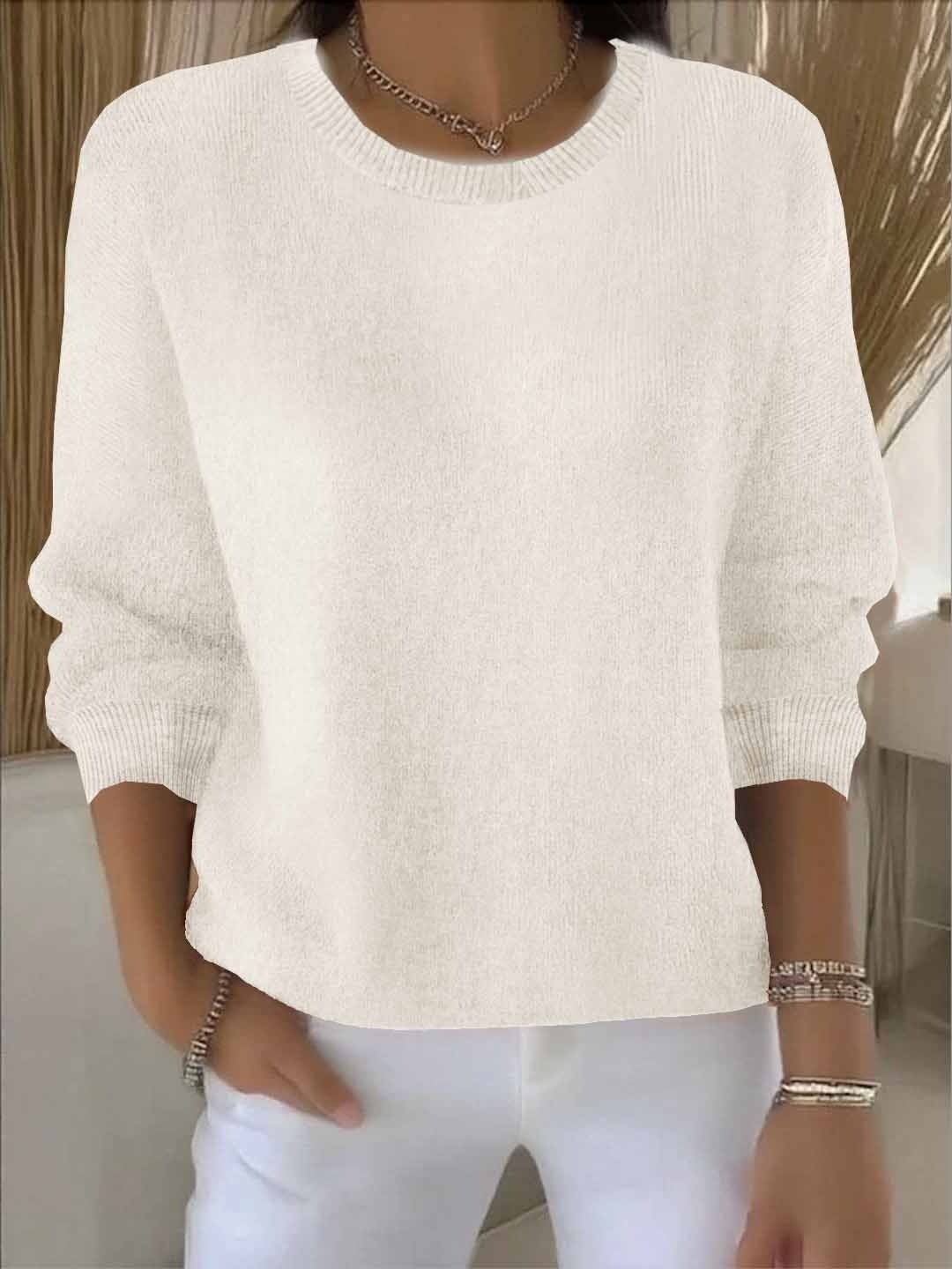 Chloe | Pull pour Femme Coupe Ample Manches Chauve-Souris Côtelé Encolure Équipage - Abricot