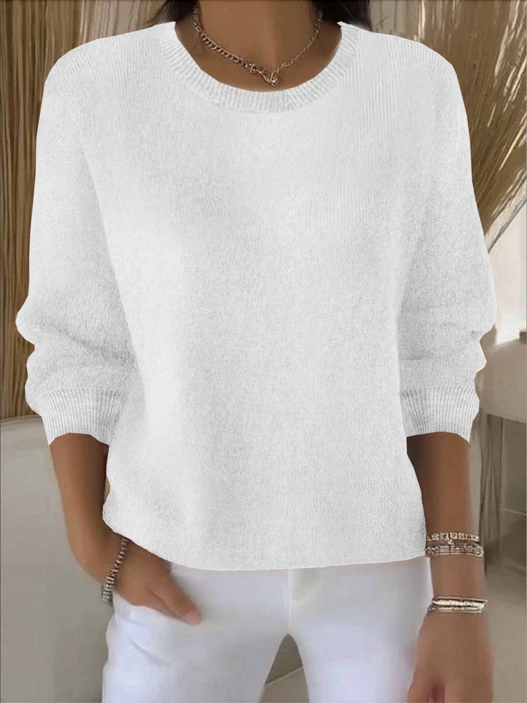 Chloe | Pull pour Femme Coupe Ample Manches Chauve-Souris Côtelé Encolure Équipage - Blanc