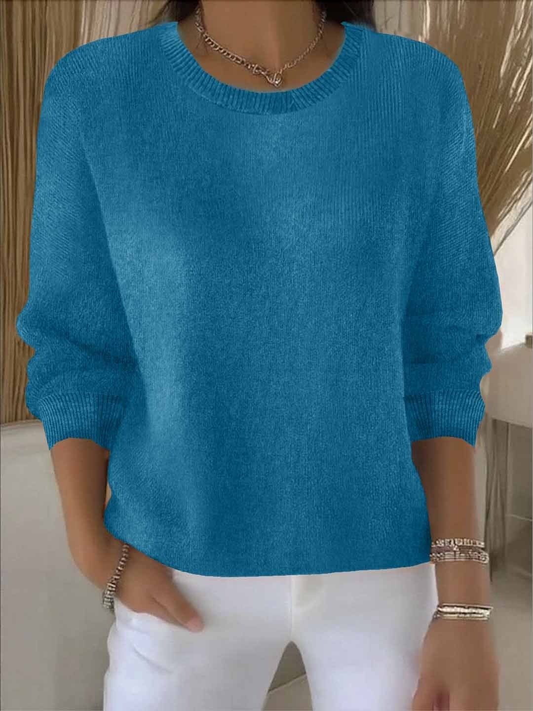 Chloe | Pull pour Femme Coupe Ample Manches Chauve-Souris Côtelé Encolure Équipage - Bleu