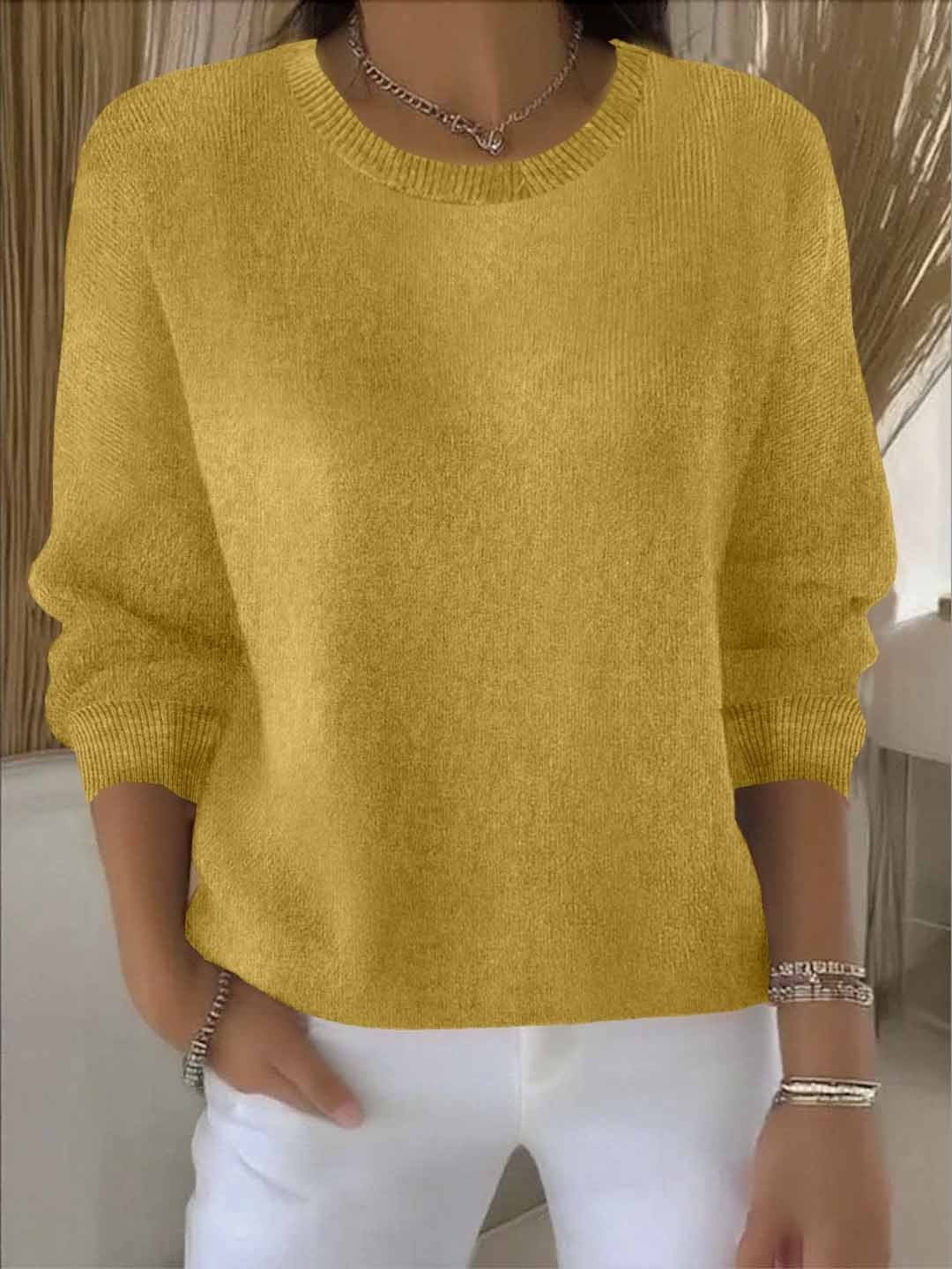 Chloe | Pull pour Femme Coupe Ample Manches Chauve-Souris Côtelé Encolure Équipage - Jaune