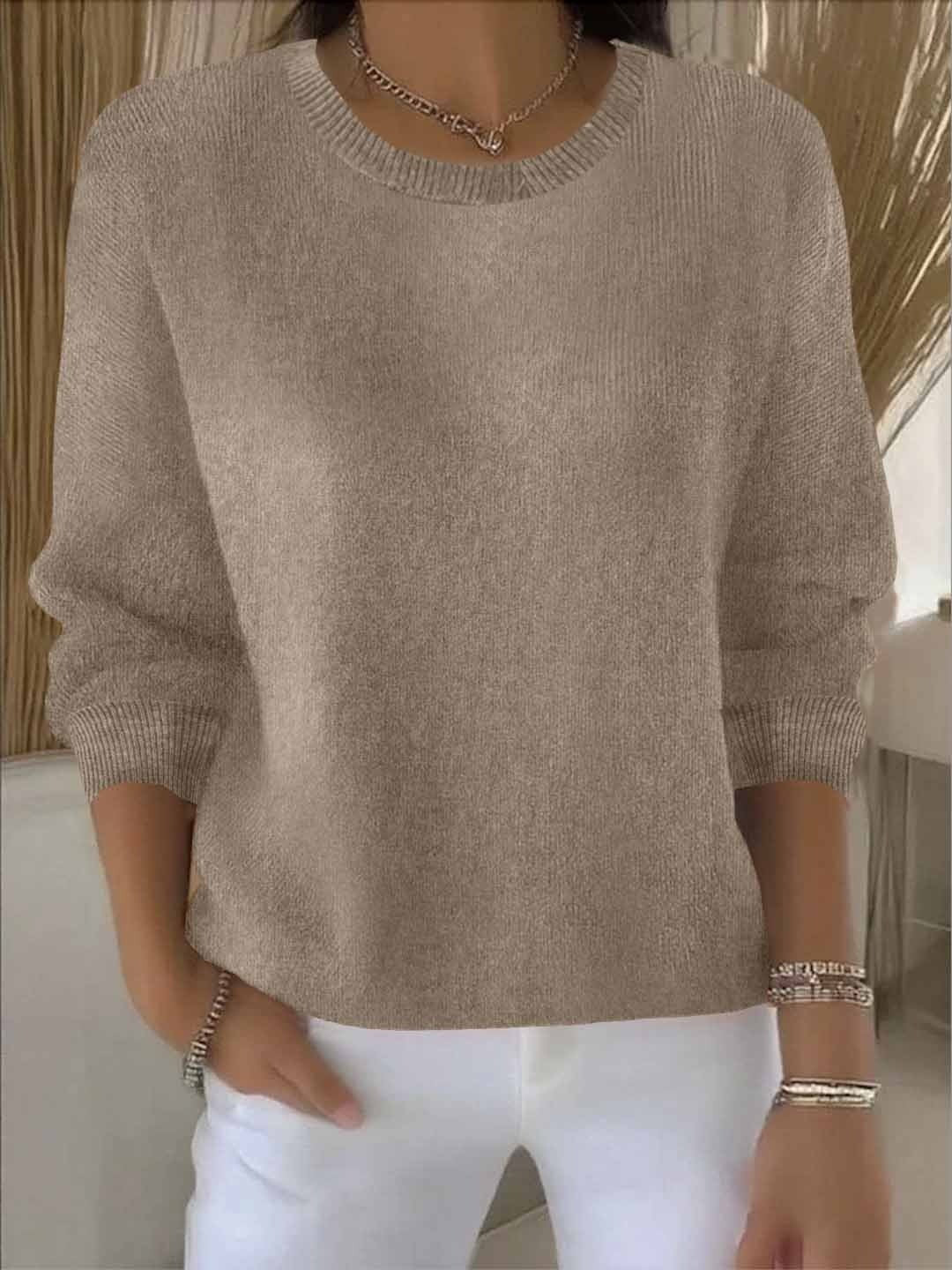 Chloe | Pull pour Femme Coupe Ample Manches Chauve-Souris Côtelé Encolure Équipage - Kaki