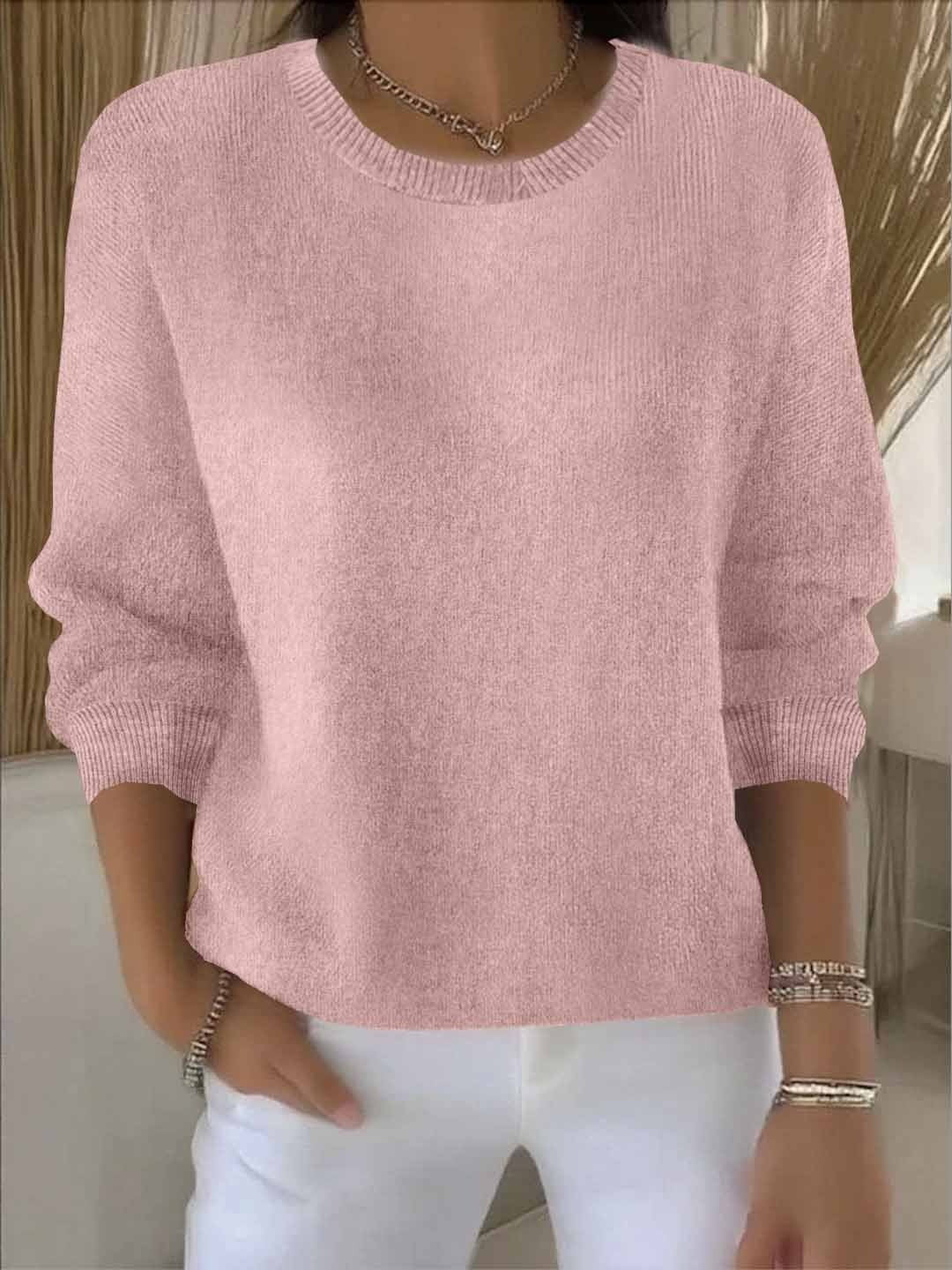 Chloe | Pull pour Femme Coupe Ample Manches Chauve-Souris Côtelé Encolure Équipage - Rose