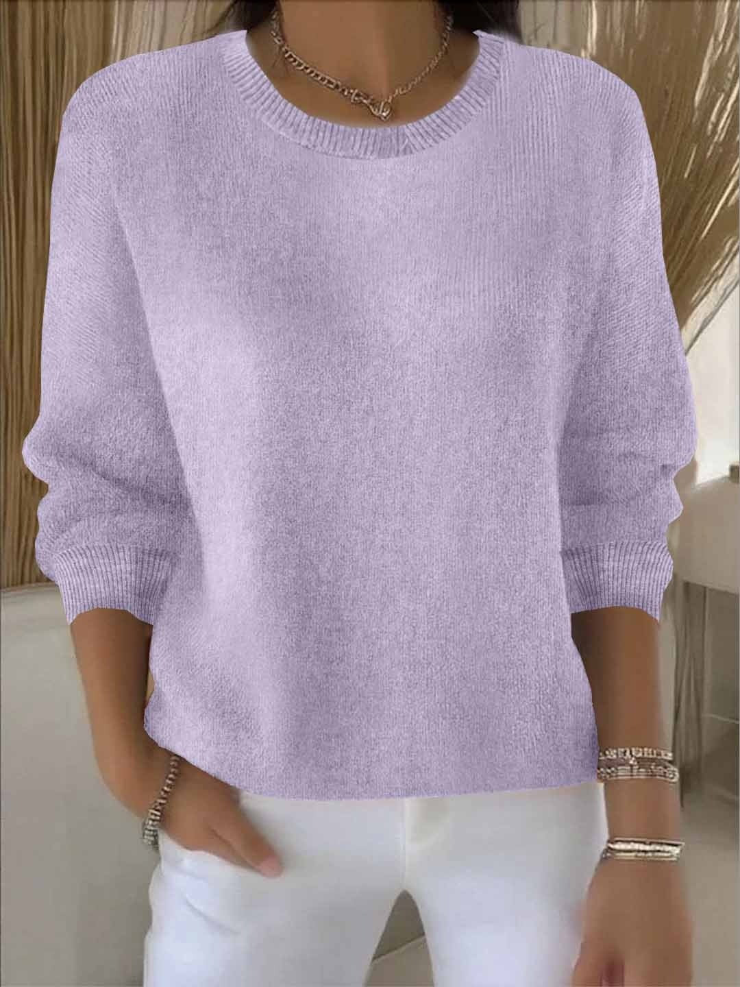 Chloe | Pull pour Femme Coupe Ample Manches Chauve-Souris Côtelé Encolure Équipage - Violet Clair