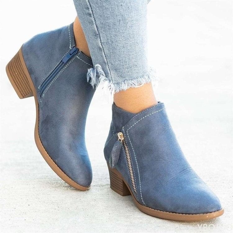 Clemence | Bottines Femme Simili-Suède Fermeture Latérale Talon Bloc - Bleu