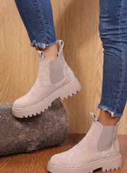 Clemence | Bottines pour Femme Plateau Talon Haut Élastique Aspect Suède - Abricot