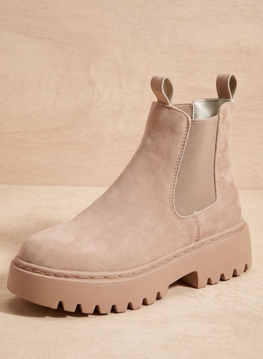 Clemence | Bottines pour Femme Plateau Talon Haut Élastique Aspect Suède - Abricot