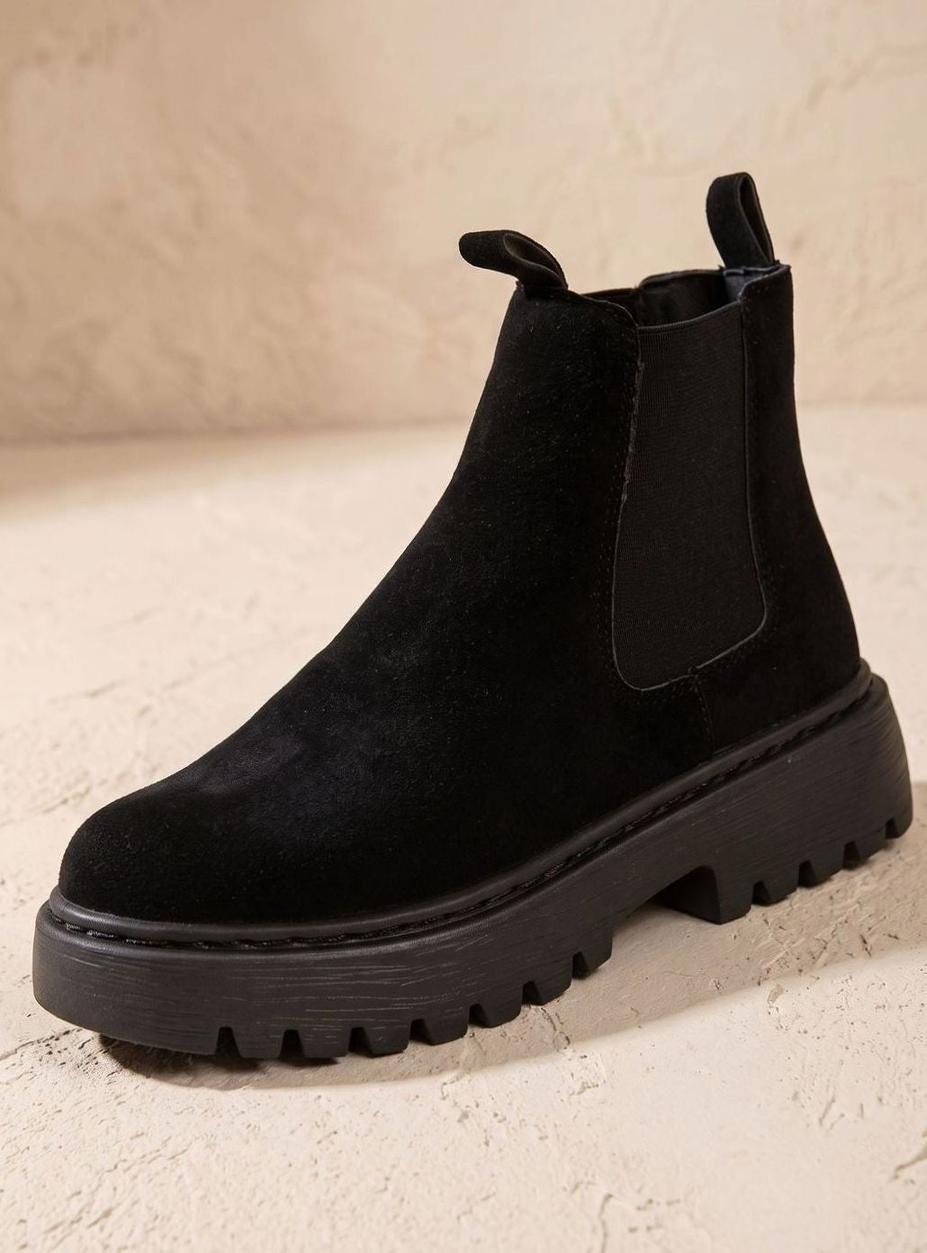 Clemence | Bottines pour Femme Plateau Talon Haut Élastique Aspect Suède - Noir