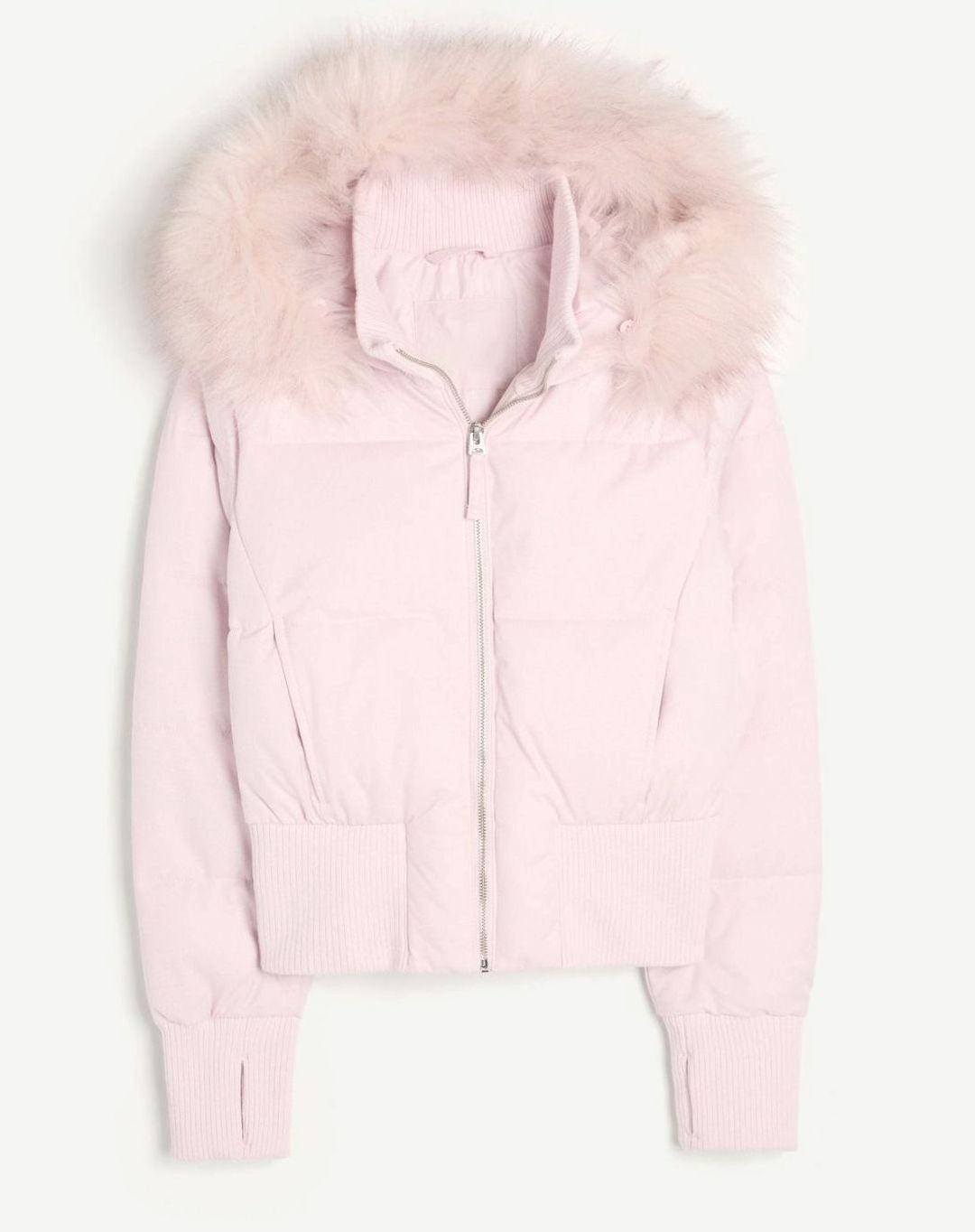 Clemence | Dames Veste Matelassée Courte Capuche Fourrure Synthétique Fermeture Éclair - Rose