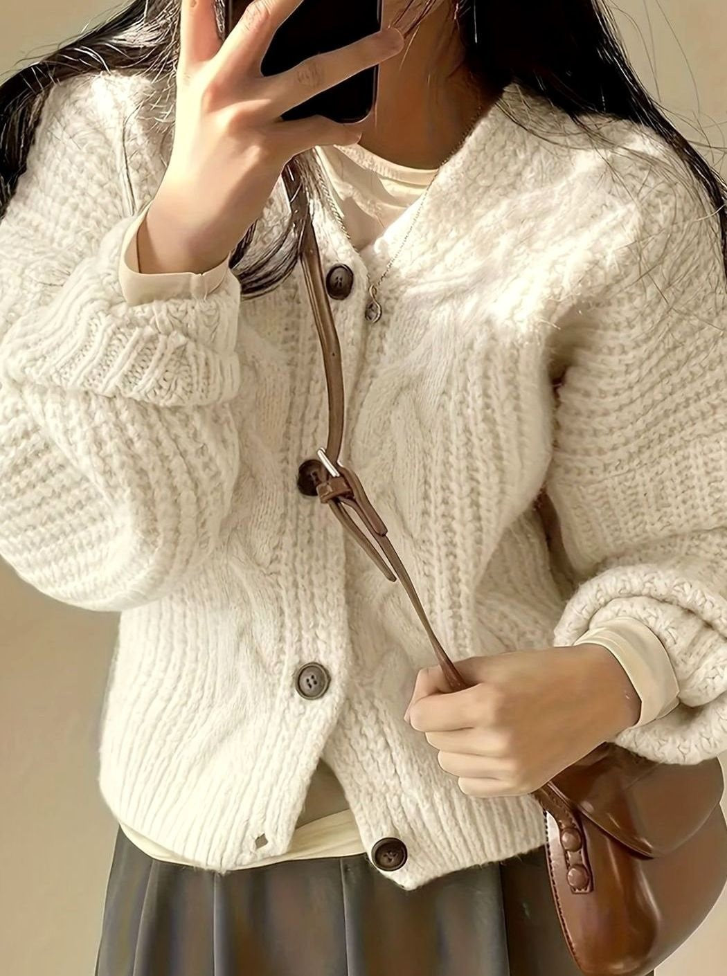 Clemence | Gilet Oversize Femme Côtes Épaisses Encolure V Boutons - Abricot