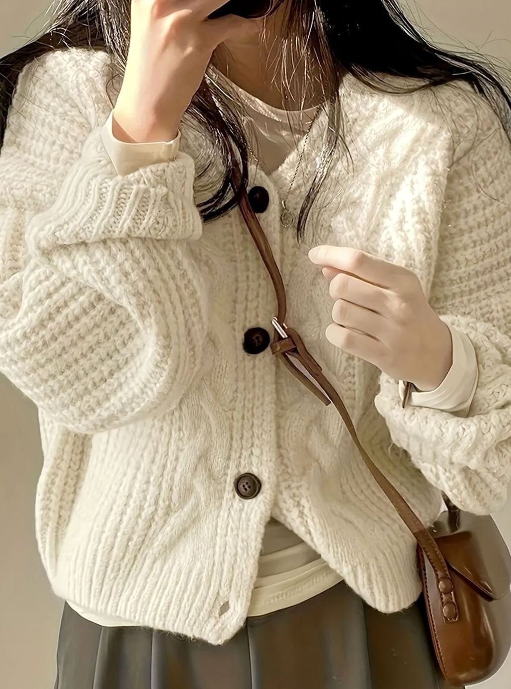 Clemence | Gilet Oversize Femme Côtes Épaisses Encolure V Boutons - Abricot