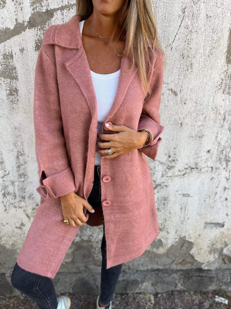 Clemence | Manteau Femme Coupe Longue Revers Boutonnage - Rose