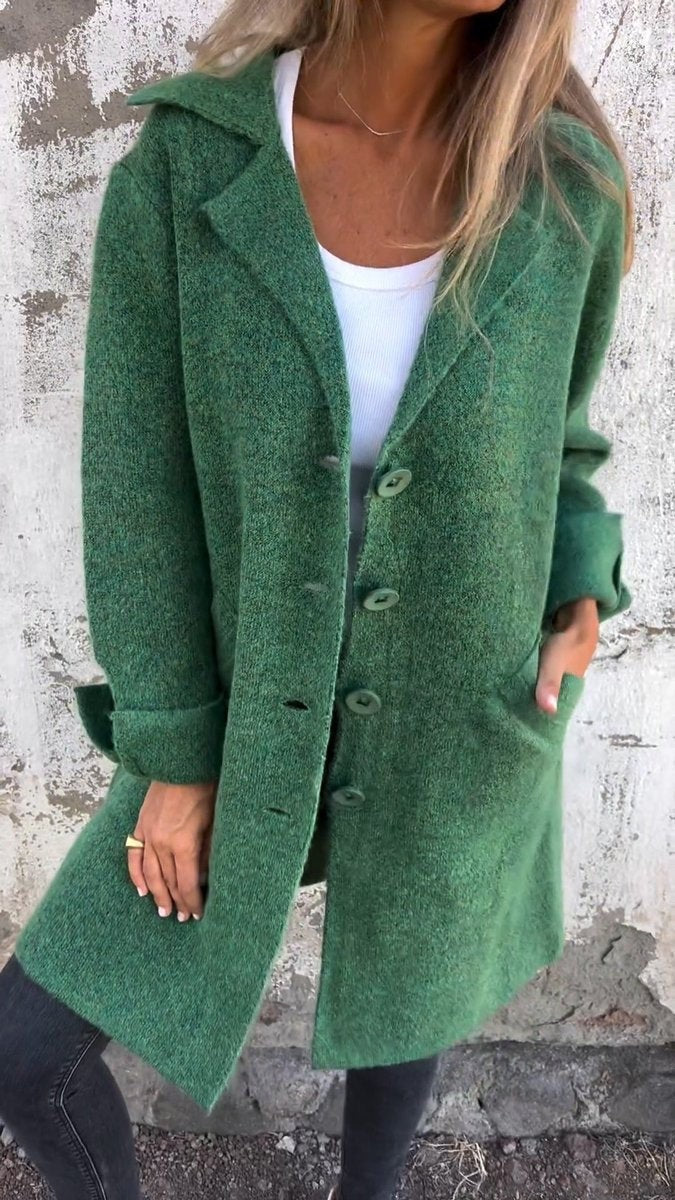 Clemence | Manteau Femme Coupe Longue Revers Boutonnage - Vert