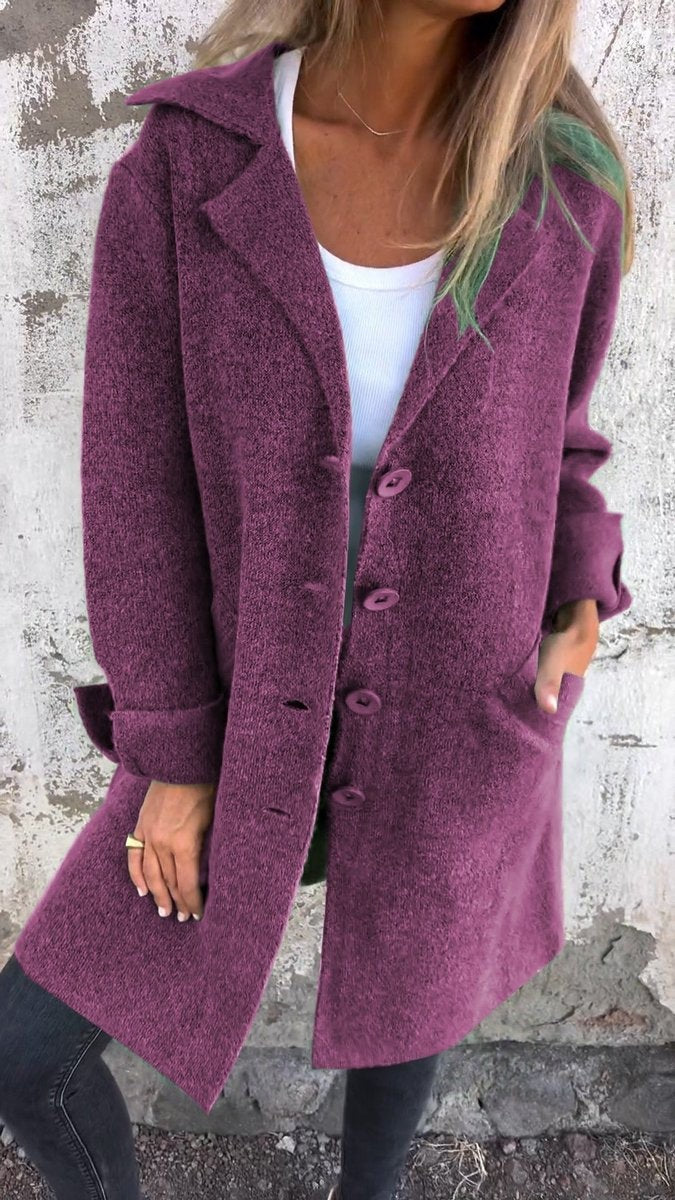 Clemence | Manteau Femme Coupe Longue Revers Boutonnage - Violet