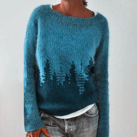 Clemence | Pull de noël pour femme motif nordique coupe ample manches longues - Bleu