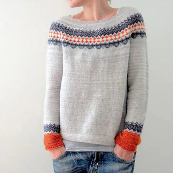 Clemence | Pull de noël pour femme motif nordique coupe ample manches longues - Gris