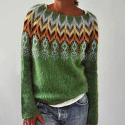Clemence | Pull de noël pour femme motif nordique coupe ample manches longues - Vert