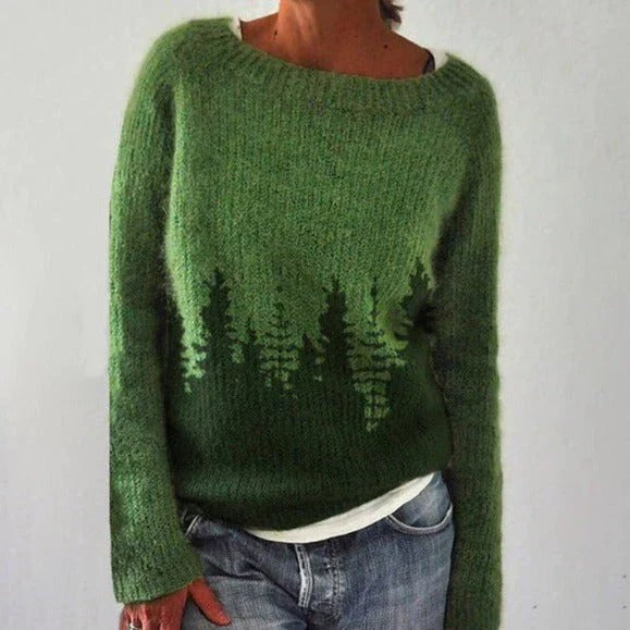 Clemence | Pull de noël pour femme motif nordique coupe ample manches longues - Vert