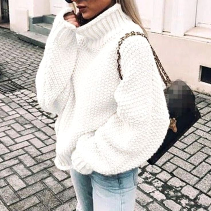 Clemence | Pull Oversize Femme Col Roulé Épais Tricot Côtelé - Blanc