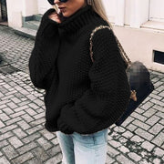 Clemence | Pull Oversize Femme Col Roulé Épais Tricot Côtelé - Noir