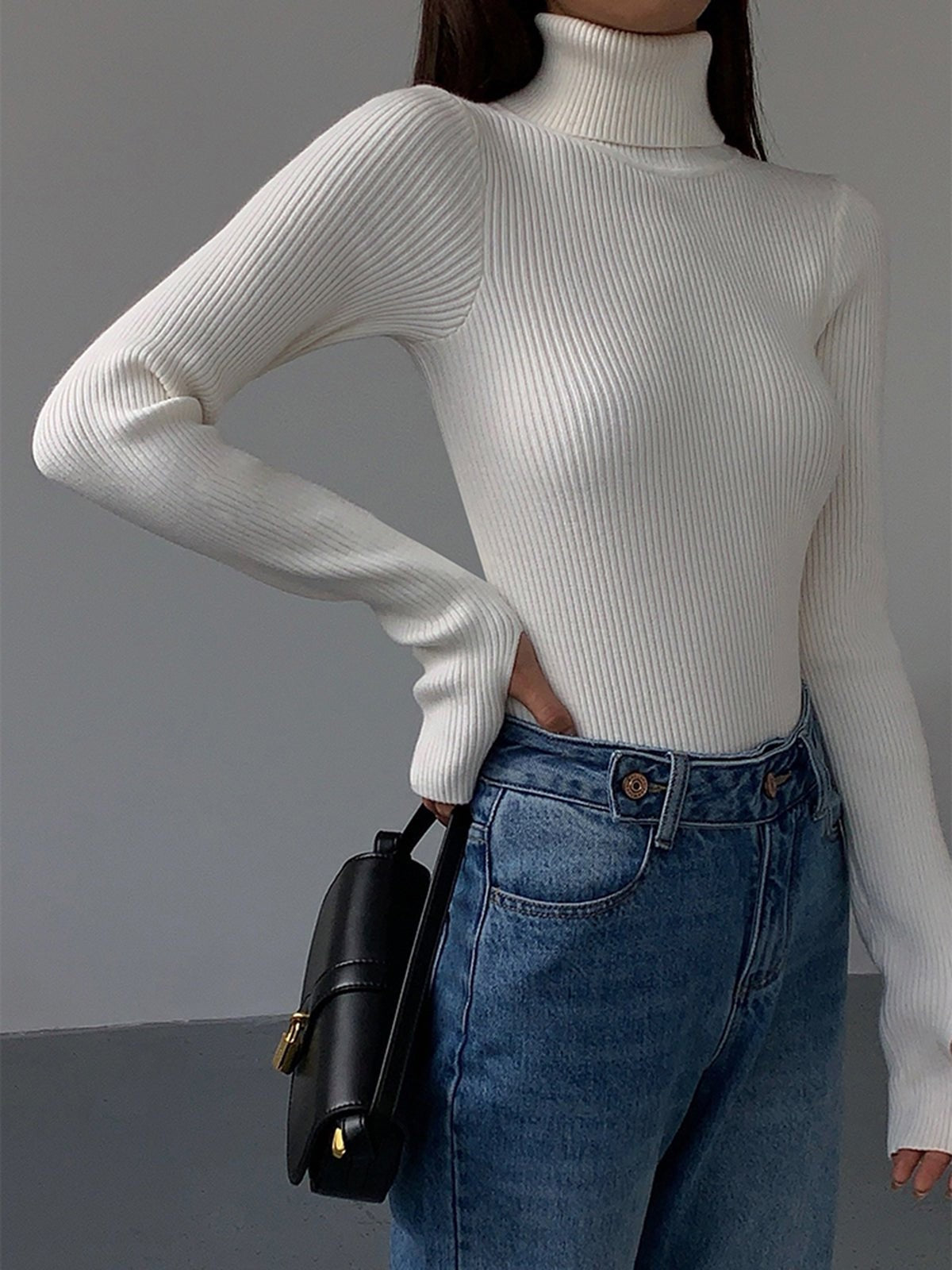 Clemence | Pull pour Femme Col Roulé Côtelé Tricot Léger - Blanc