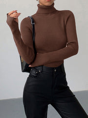 Clemence | Pull pour Femme Col Roulé Côtelé Tricot Léger - Noir