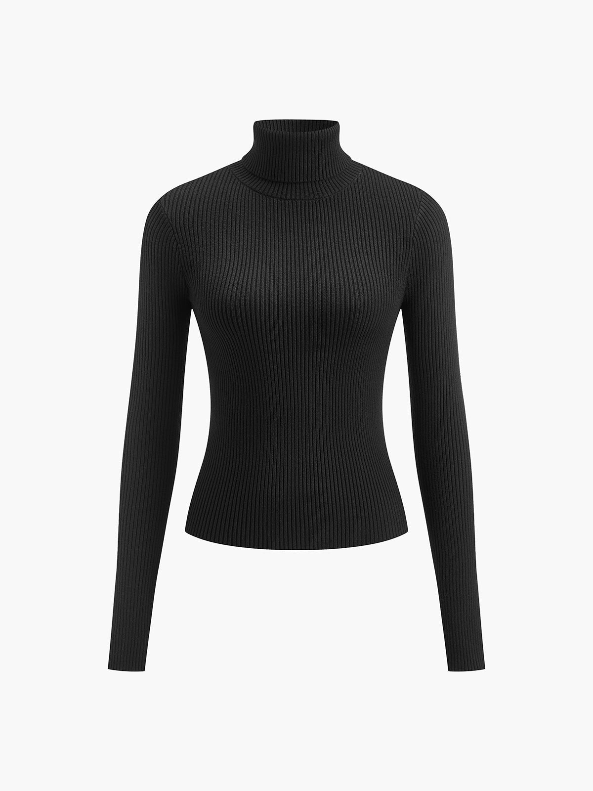Clemence | Pull pour Femme Col Roulé Côtelé Tricot Léger - Noir