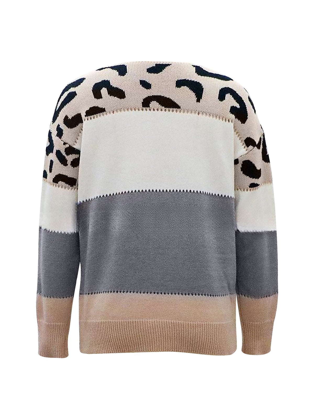 Clemence | Sweat-Shirt pour Femme Imprimé Léopard Colorblock Col Rond Tricot - Beige