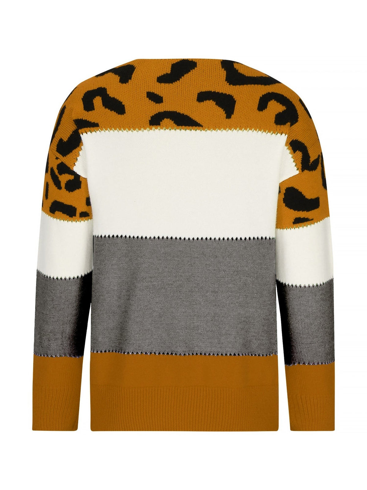 Clemence | Sweat-Shirt pour Femme Imprimé Léopard Colorblock Col Rond Tricot - Beige