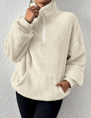 Clement | Dames Veste Polaire Femme Demi-Fermeture Éclair Poches Kangourou - Abricot