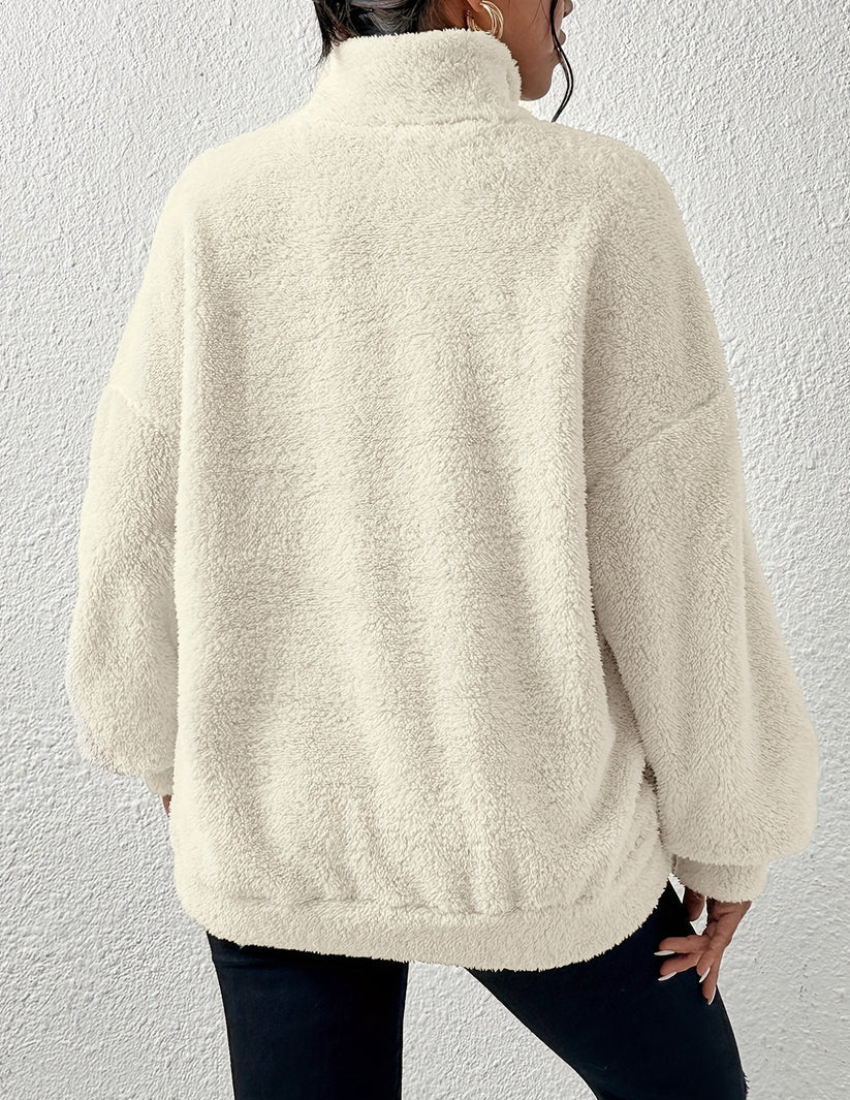 Clement | Dames Veste Polaire Femme Demi-Fermeture Éclair Poches Kangourou - Abricot