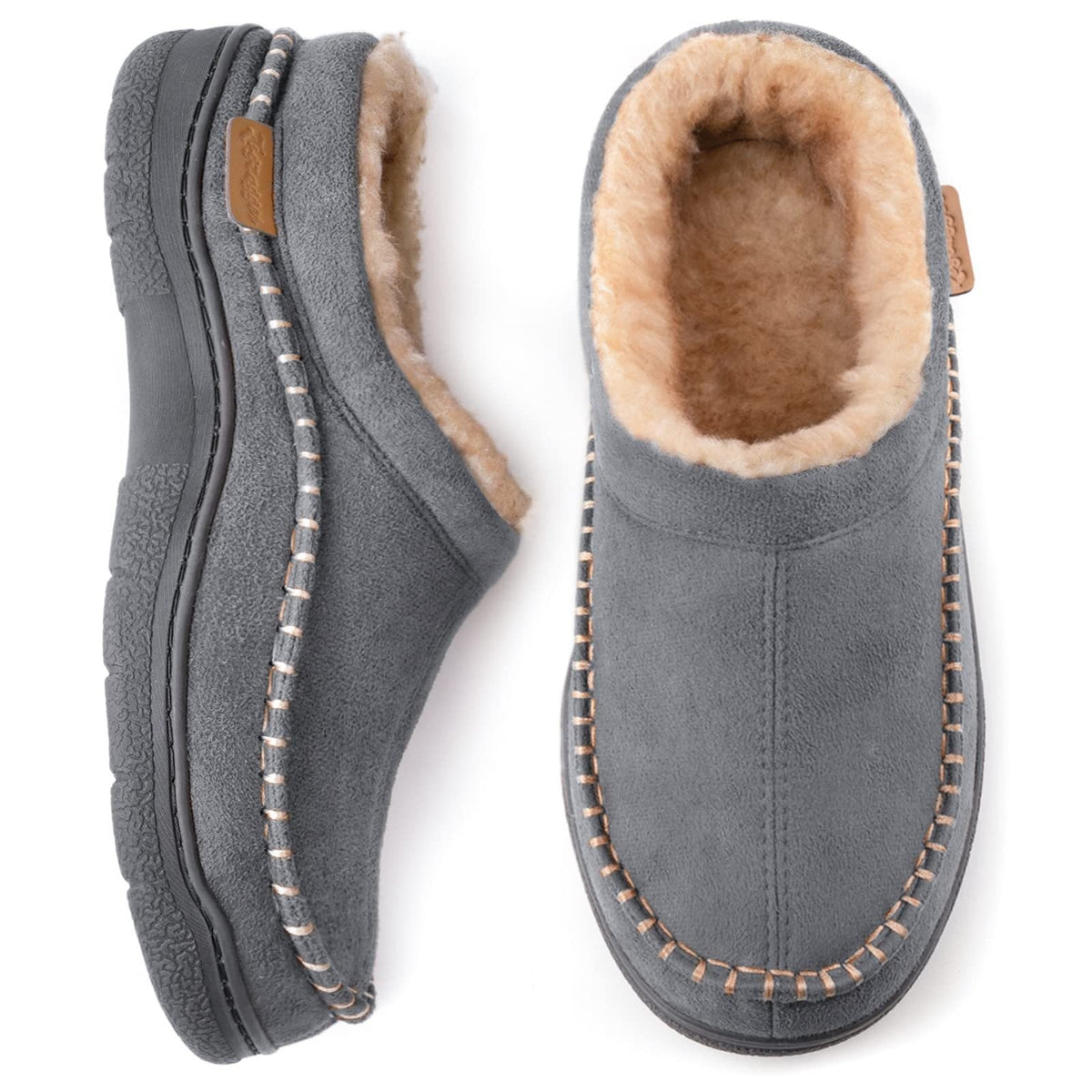 Clement | Pantoufles Femme Doublure Peluche Fermeture Glissante Semelle Antidérapante - Gris