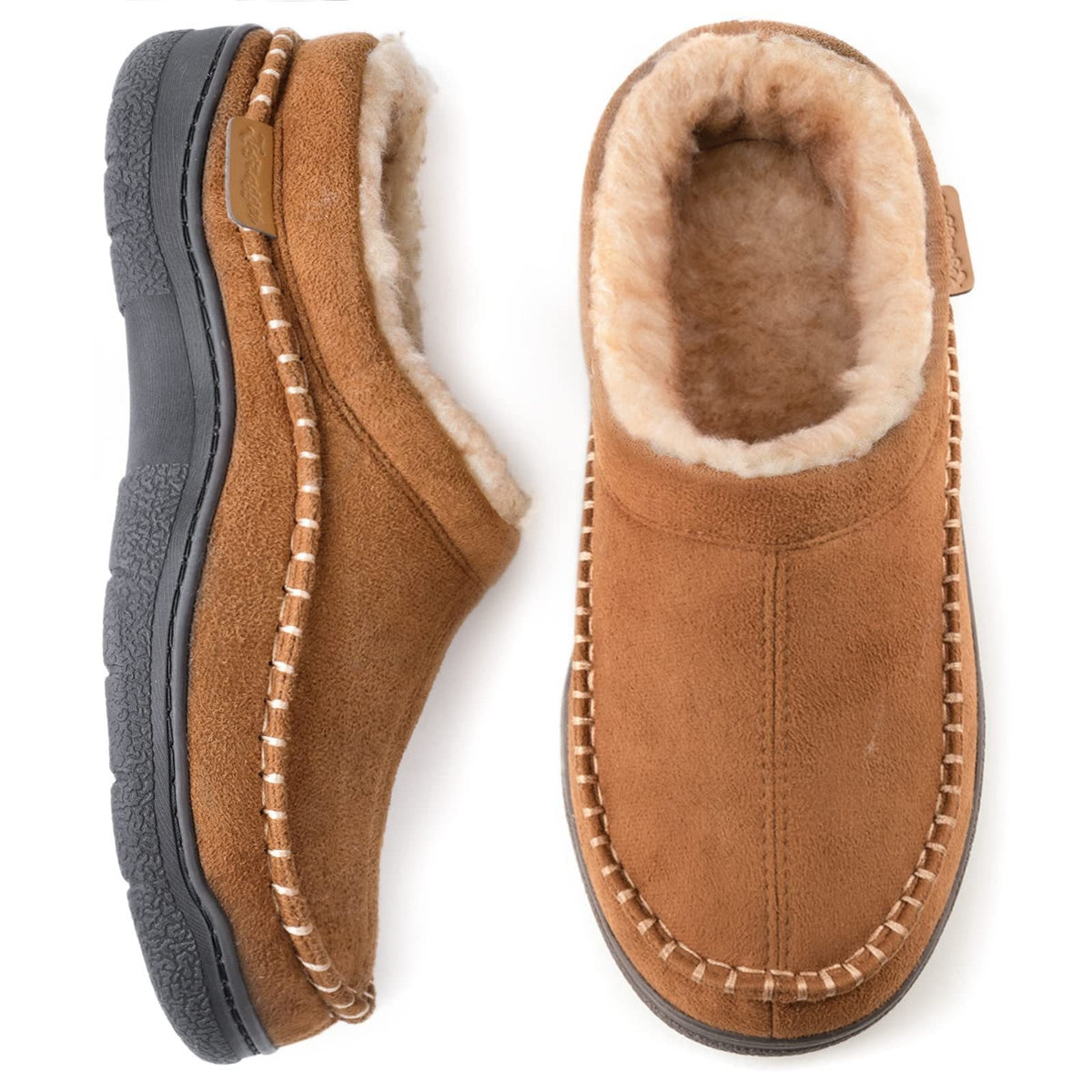 Clement | Pantoufles Femme Doublure Peluche Fermeture Glissante Semelle Antidérapante - Marron