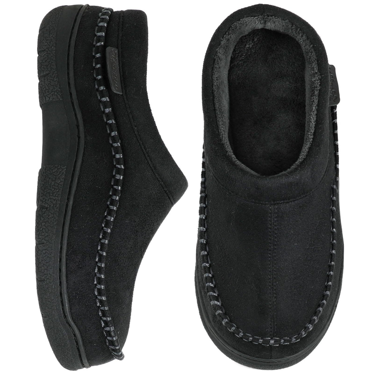 Clement | Pantoufles Femme Doublure Peluche Fermeture Glissante Semelle Antidérapante - Noir