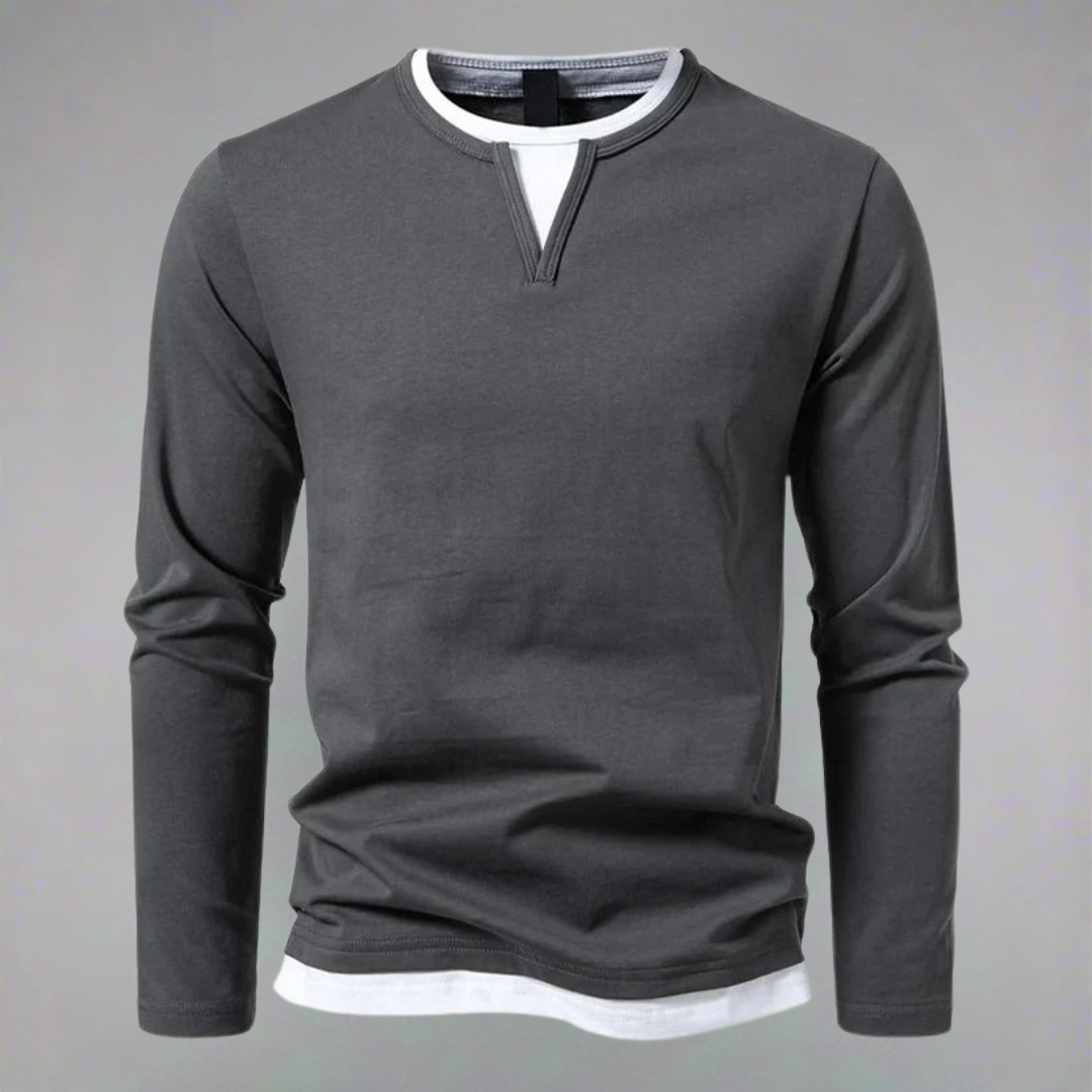 Clement | Pour Homme Pull Col V Coton Premium Coupe Épurée - Gris