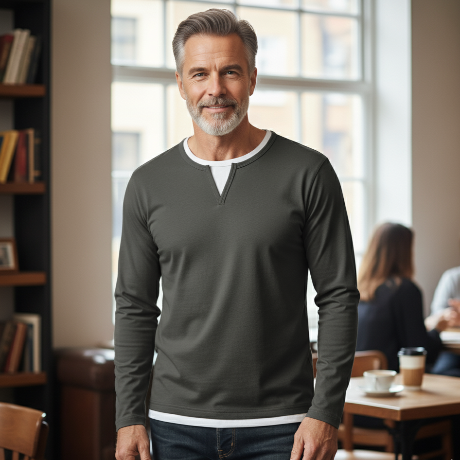 Clement | Pour Homme Pull Col V Coton Premium Coupe Épurée - Gris