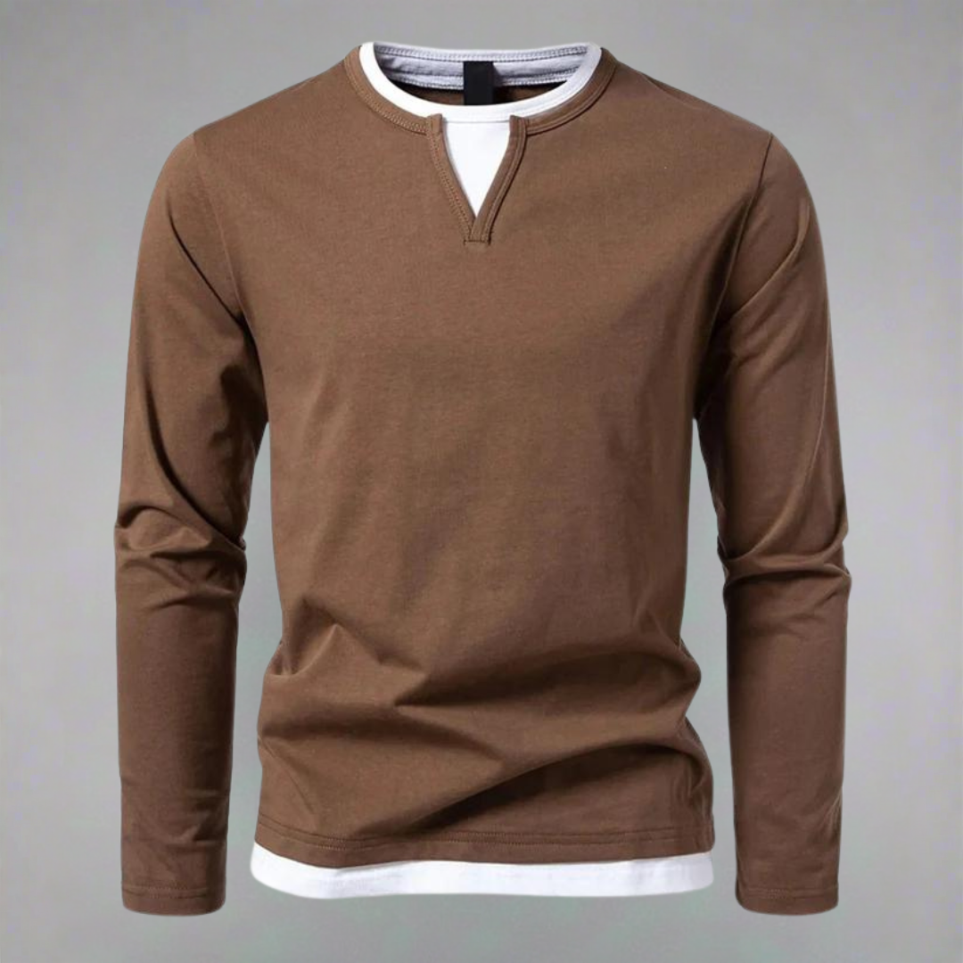 Clement | Pour Homme Pull Col V Coton Premium Coupe Épurée - Marron