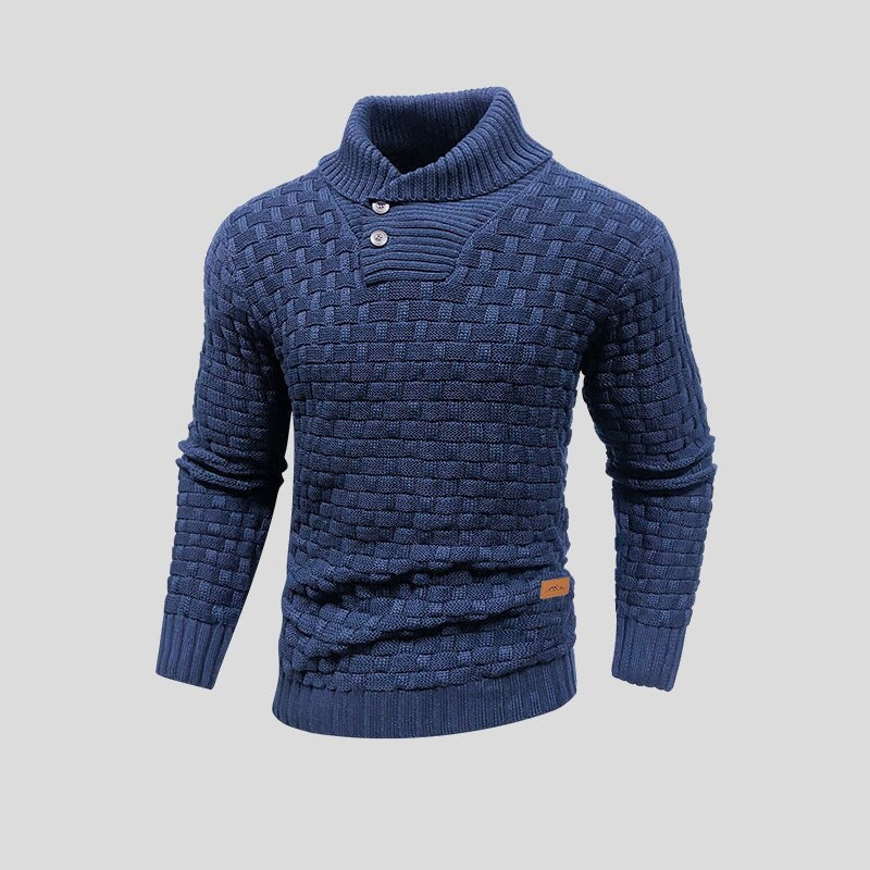 Clement | Pull Homme Col Haut Coton Bambou Tricot Flexible - Bleu