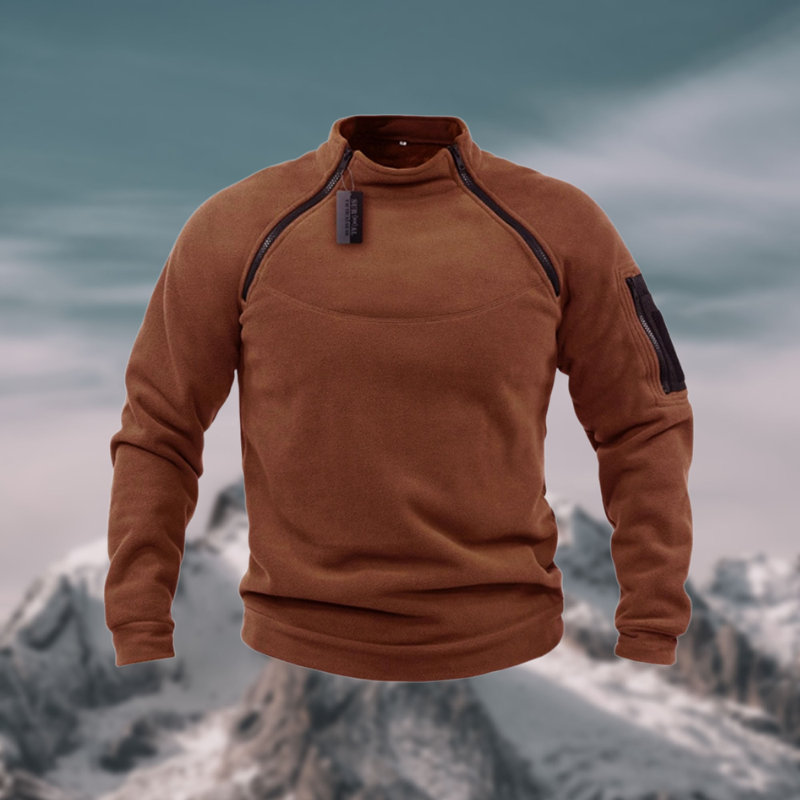 Clement | Pull-over pour Homme Coupe Ample Demi-Zip Col Montant Printemps - Marron