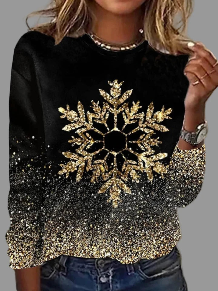 Zoe | Pull de Noël pour Femme Coupe Ample Flocons Dorés Tricot