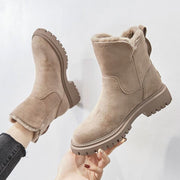 Elise | Bottines Femme Doublure Polaire Fermeture Latérale Talon Chunky - Beige
