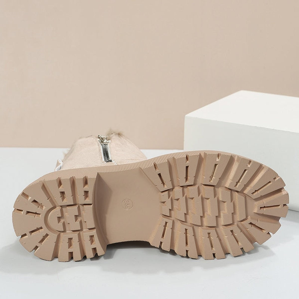 Elise | Bottines Femme Doublure Polaire Fermeture Latérale Talon Chunky - Beige