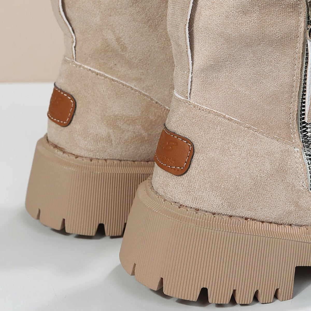 Elise | Bottines Femme Doublure Polaire Fermeture Latérale Talon Chunky - Beige