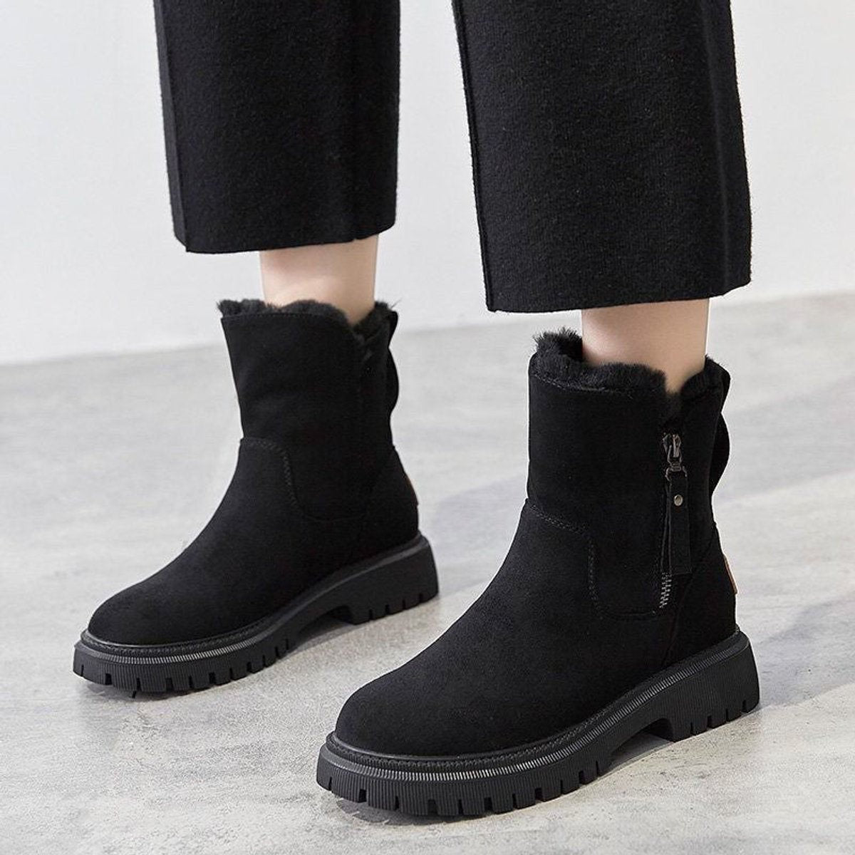 Elise | Bottines Femme Doublure Polaire Fermeture Latérale Talon Chunky - Noir