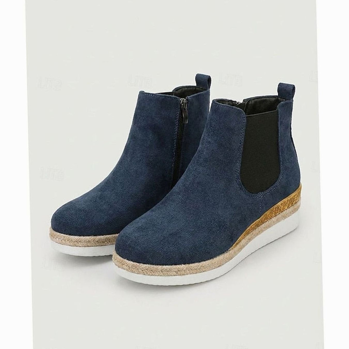 Elise | Bottines Femme Talon Compensé Suède Fermeture Éclair Latérale - Bleu
