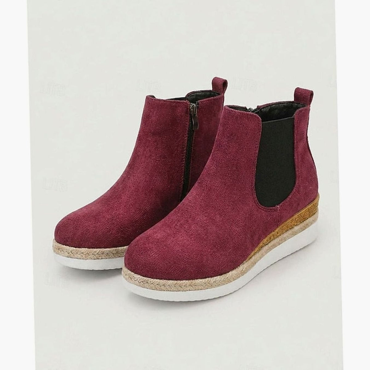 Elise | Bottines Femme Talon Compensé Suède Fermeture Éclair Latérale - Bordeaux